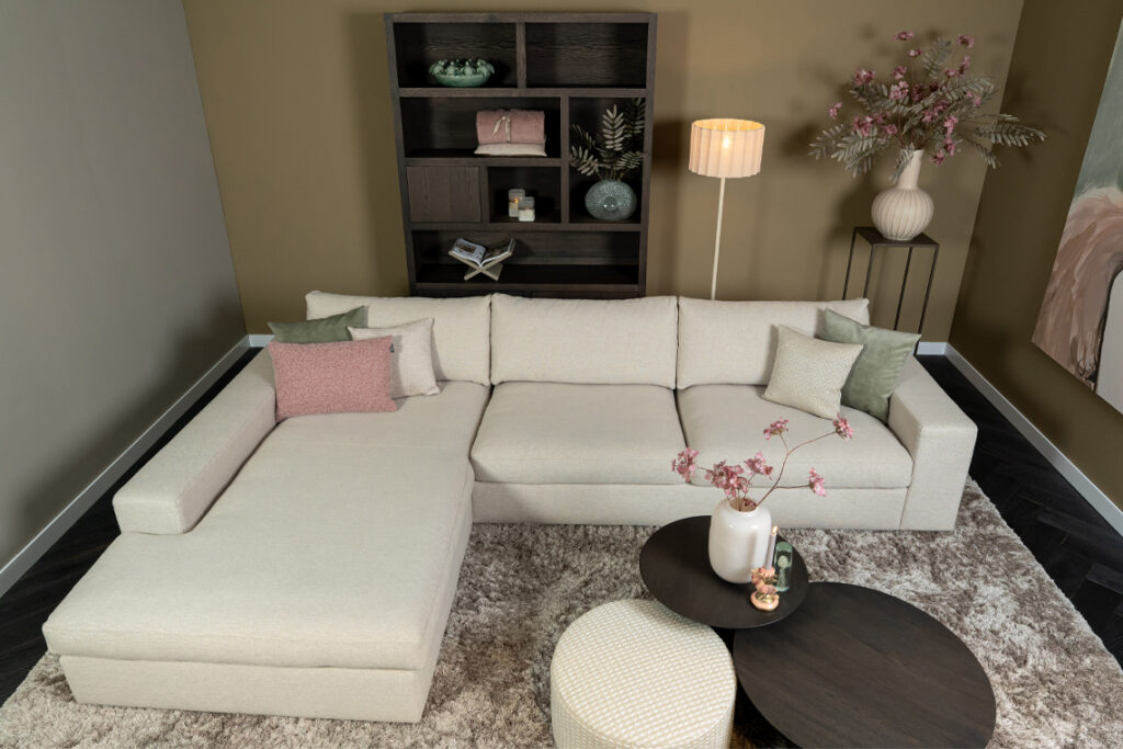 Hoekbank liggedeelte stof beige