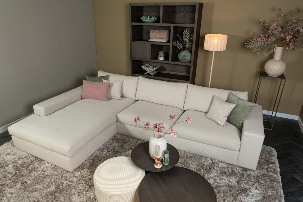 Stoffen hoekbank beige
