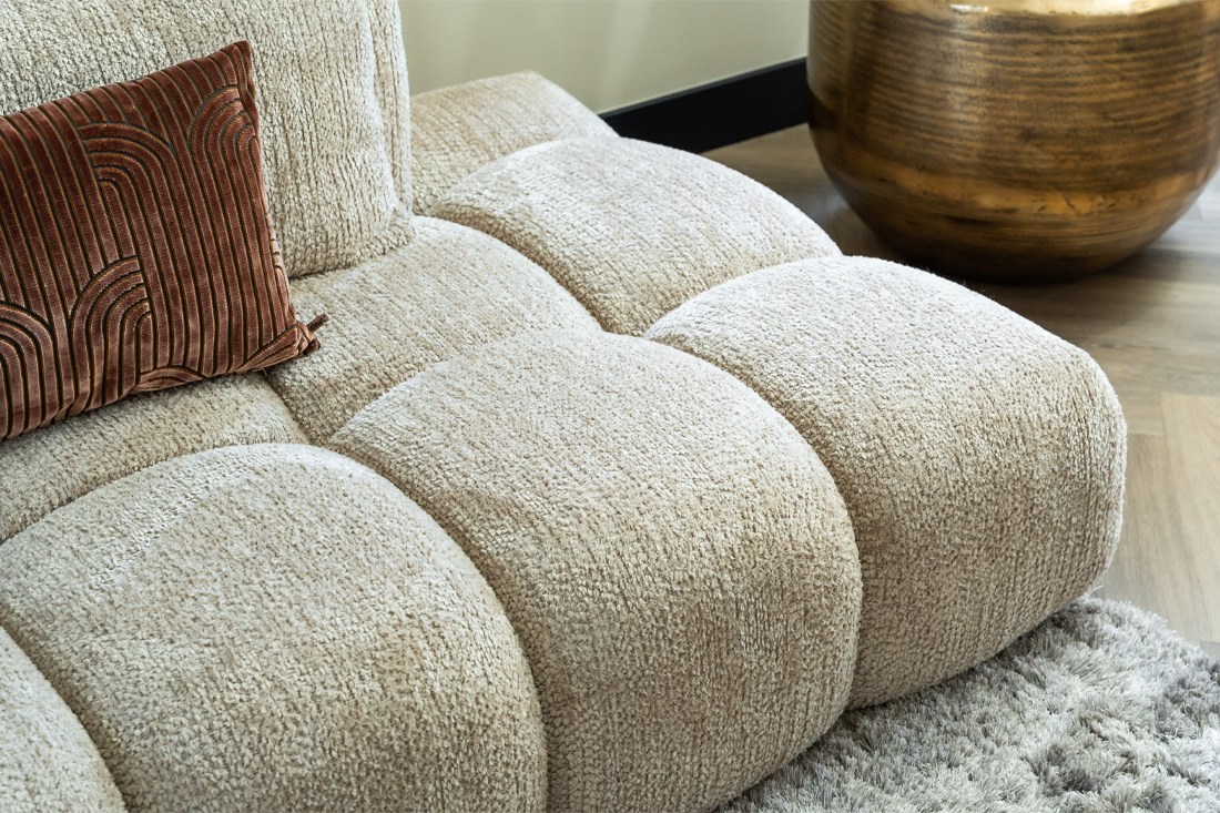 Blokpatroon bank beige stof