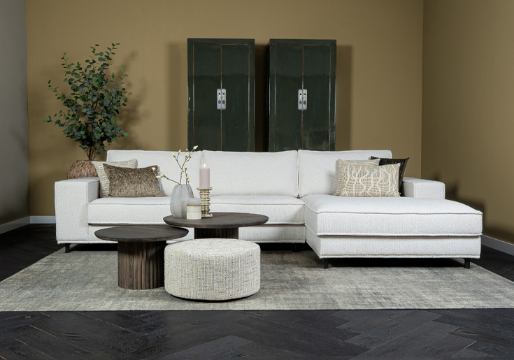 Hoekbank beige stof losse kussens
