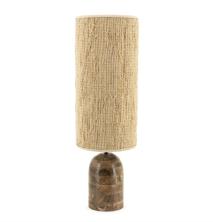 Tafellamp hout bruin beige jute lampenkap