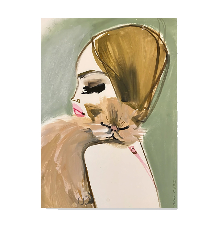 Vrouw met kat op wanddecoratie