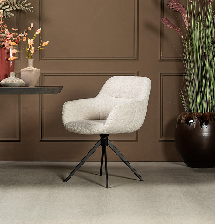 eetkamerstoel wit beige met zwarte poot
