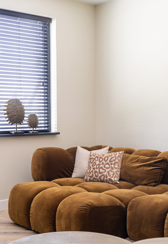 Blokpatroon stof okergeel bank