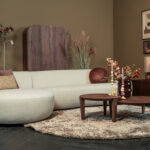 Strakke hoekbank stof beige