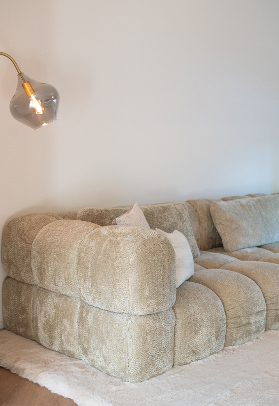 Bank blokpatroon beige stof