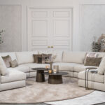 Bank elementen beige stof rond