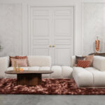 Beige stoffen blok hoekbank