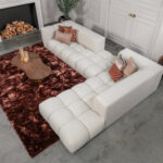 Blokpatroon beige hoekbank stof