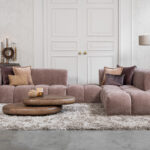 Hoekbank blokpatroon stof oudroze