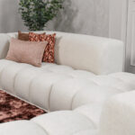 Hoekbank stof beige blokpatroon