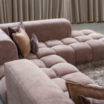 Lage hoekbank blokpatroon stof oudroze