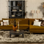 Okergeel gouden hoekbank velvet stof