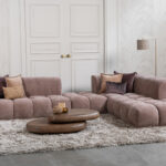 Stoffen hoekbank oudroze blokpatroon