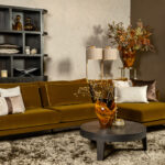 Stoffen velvet hoekbank goud