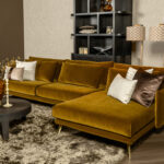 Velvet stof goud hoekbank poot metaal goud