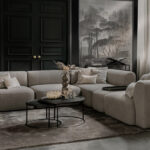 Beige stof hoekbank open stuk