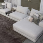 Breedde ligelement hoekbank stof beige