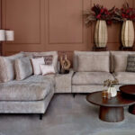 Donkerbeige velvet stof hoekbank