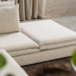 Dubbele zitkussens hoekbank beige stof