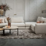 Elementenbank beige stof met open hoek