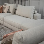 Elementenbank stof beige rolletjes rugkussen