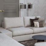 Grijs beige stof hoekbank