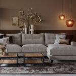 Grijze beige hoekbank met ligelement