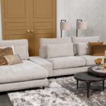 Grijze hoekbank stof met lendenkussens