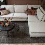 Hoekbank beige grijs lendenkussens