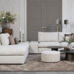 Hoekbank beige stof open delen