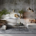 Hoekbank beige stof strak model