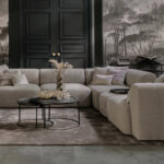 Hoekbank donkerbeige stof