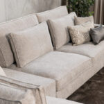 Hoekbank grijs glazend met lendenkussens