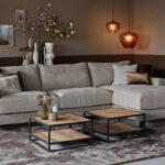 Hoekbank met zwarte poten stof