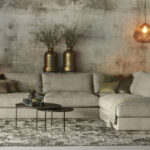 Hoekbank stof beige laag