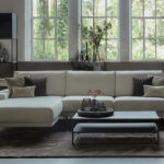 Hoekbank stof beige ranke zwarte pootjes