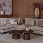 Hoekbank velvet zacht beige bruin stof