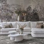 Hoekbank wit stof zacht ronde vormen