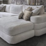 Horizontale stiknaden hoekbank ronde vormen stof