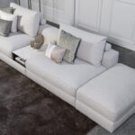 Keramieken tussentafel bank beige stof