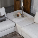 Open tussenelementen hoekbank beigr grijs stof