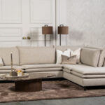 Stoffen dubbele kussens hoekbank