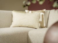 Beige stoffen hoekbank strak