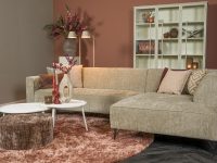 Bruin beige stoffen hoekbank ranke pootjes'