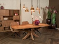 Eettafel bruin hout unieke poot