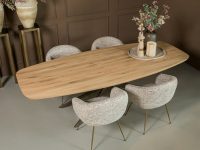 Eetkamerstoel beige stof rond