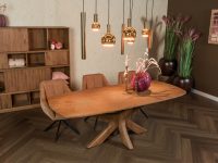 Eettafel bruin hout unieke poot