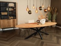 Eettafel ovaal bruin hout onderkant zwart