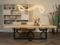 Eettafel rechthoekig hout eiken licht kruispoot metaal zwart